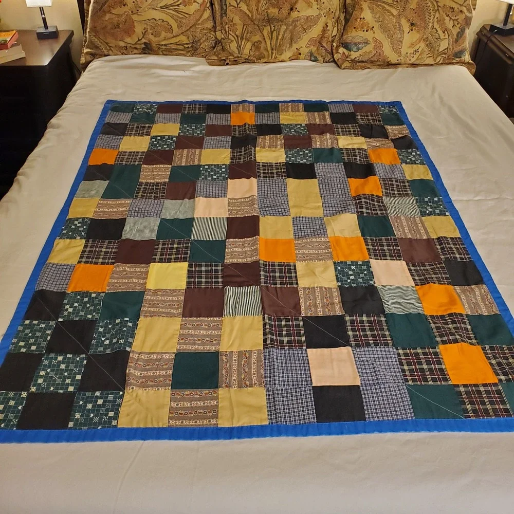 Handmade Patchwork Lap Quilt Plaid Floral Multi Color Farmhouse Throw 51x43